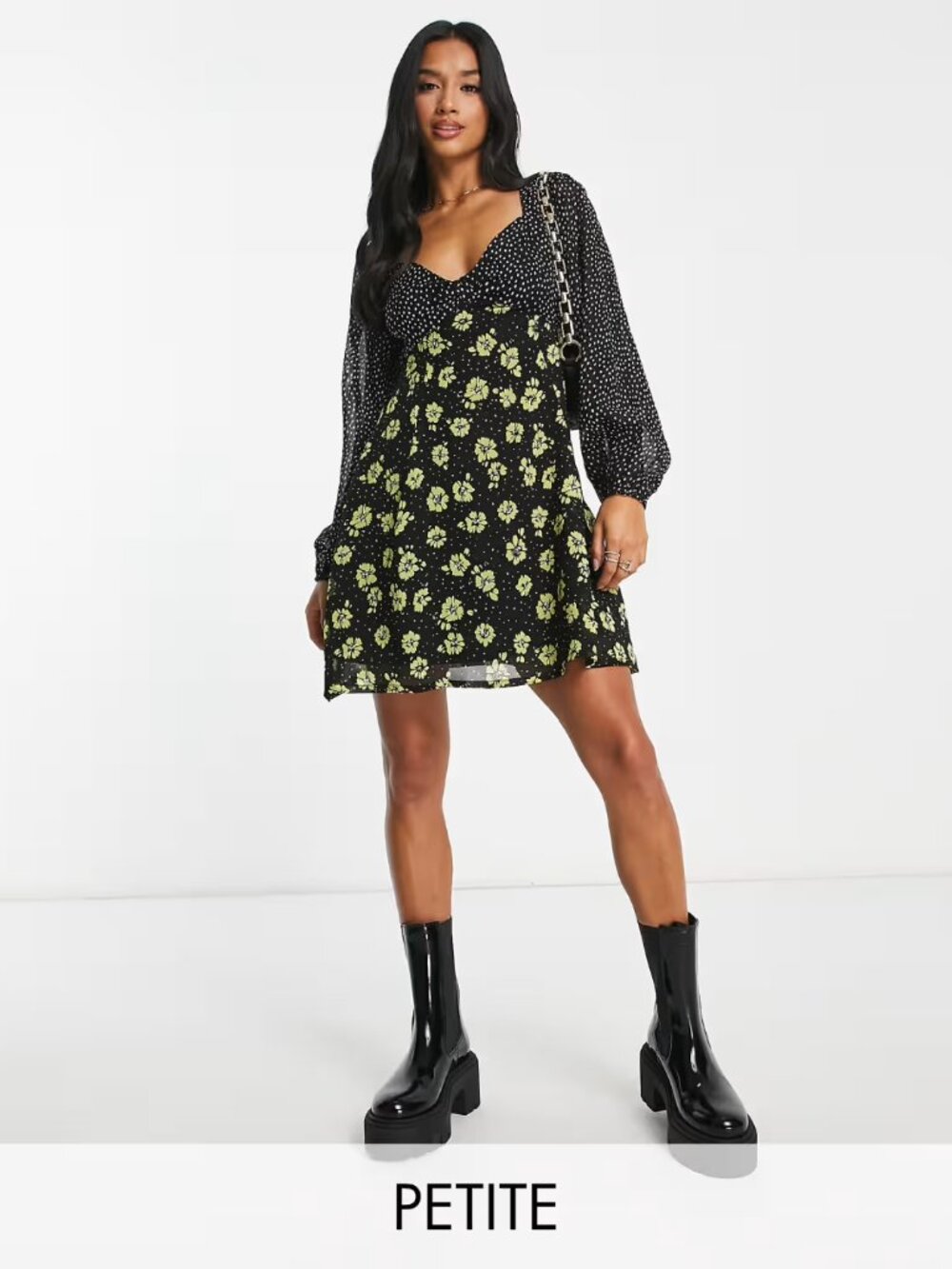 New Look Petite Long Sleeve Floral Dress